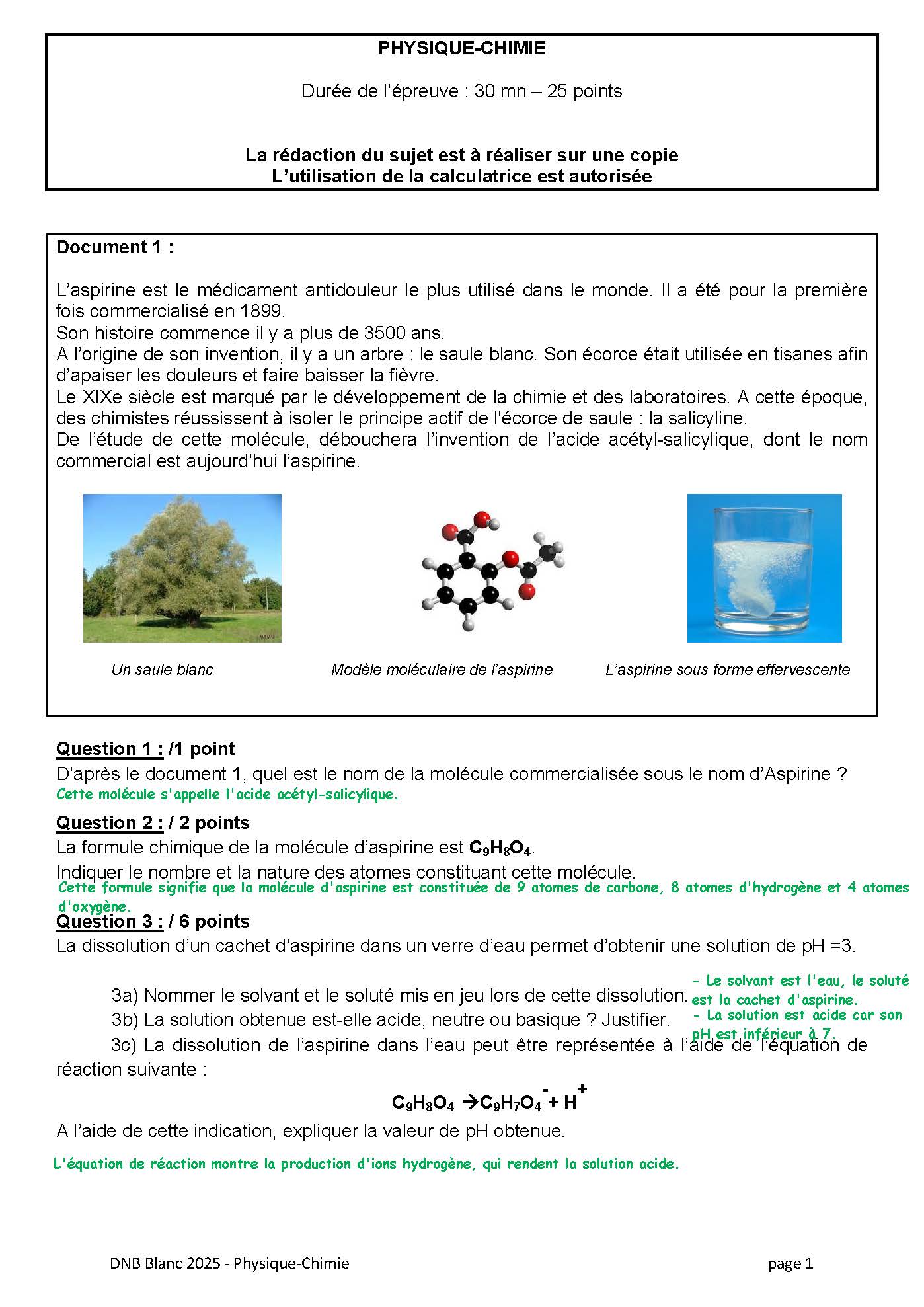 DNB blanc 2025 Aspirine Correction Page 1