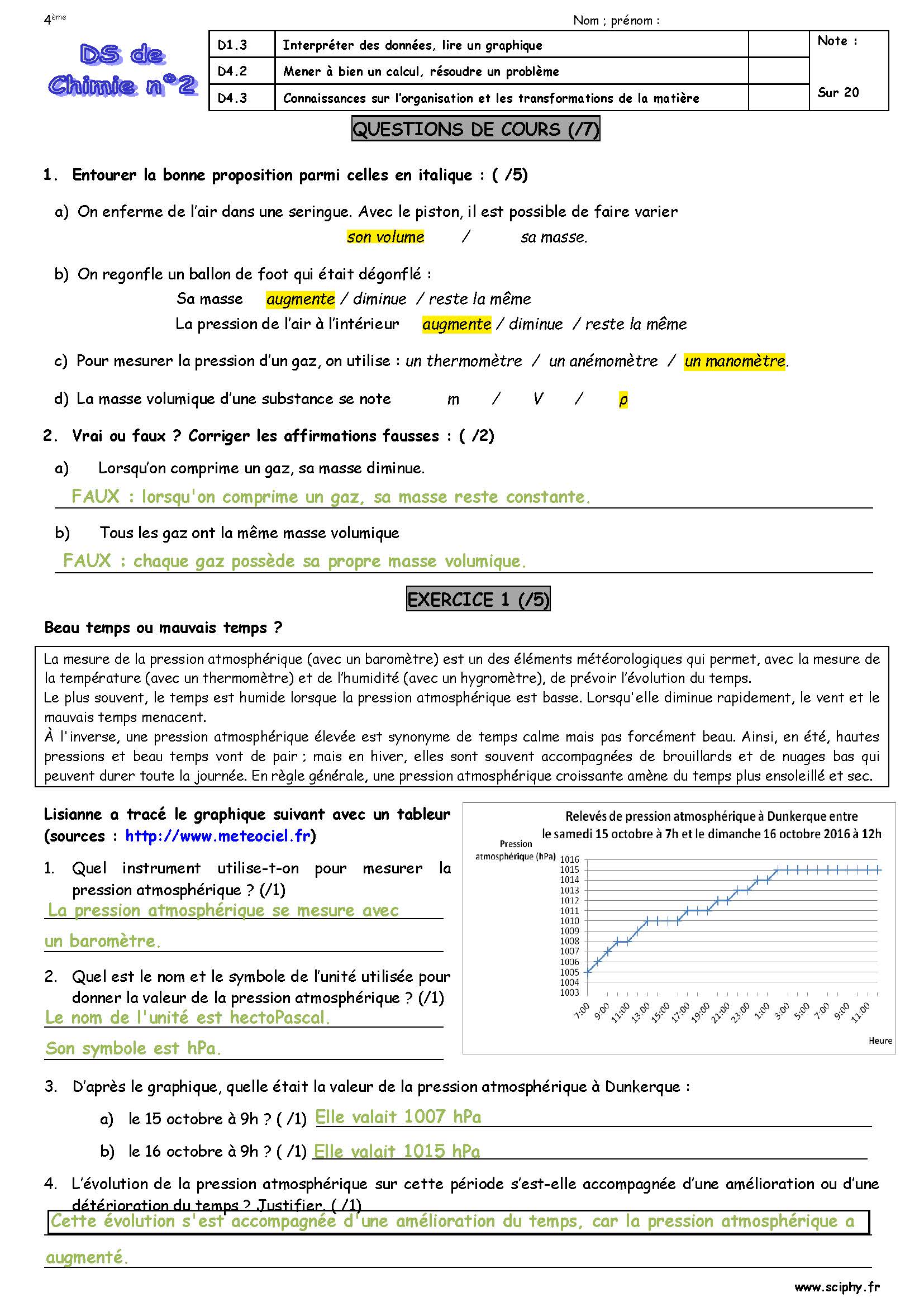 DS 2 4ème Correction Page 1