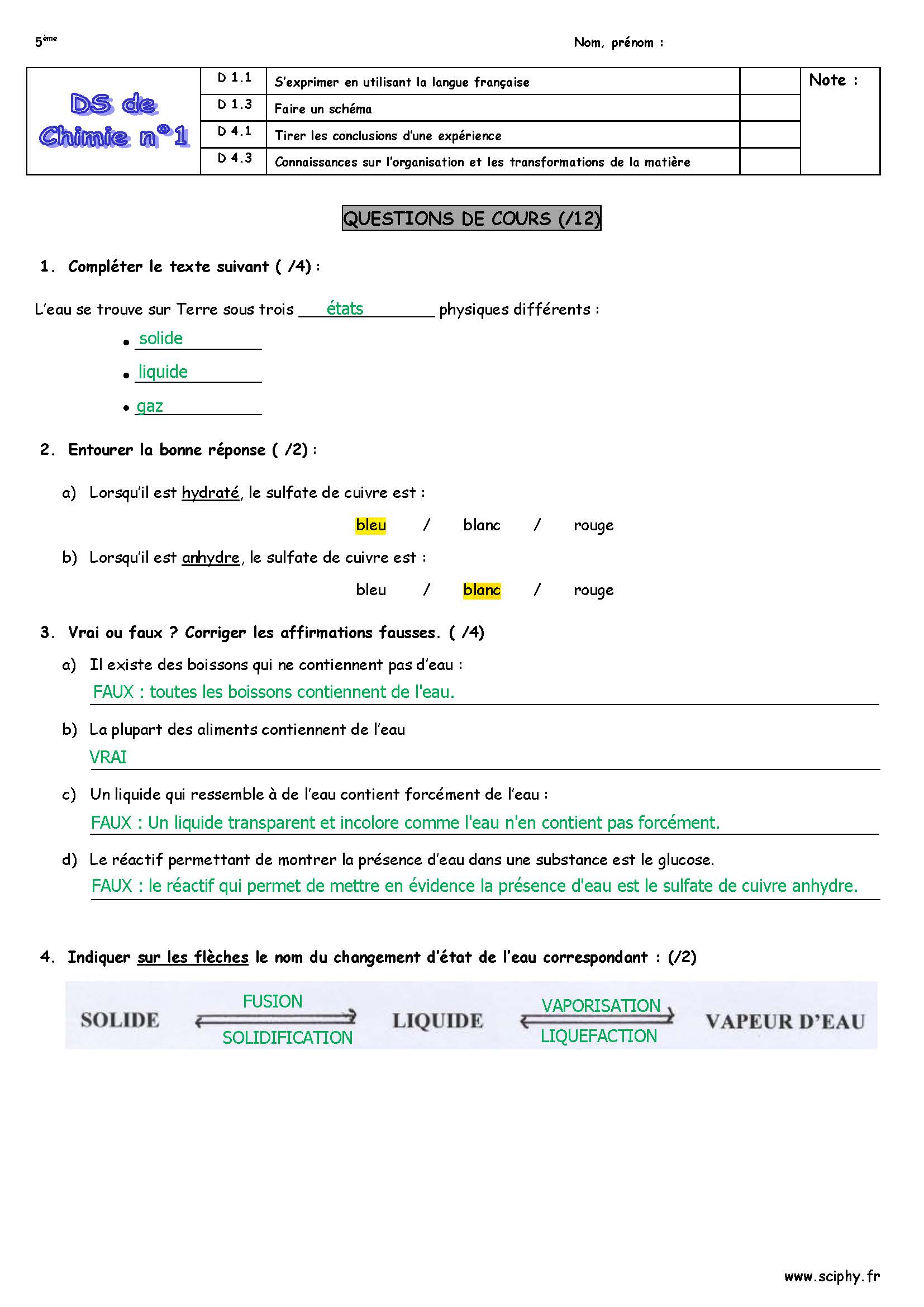 DS 1 5eme eau et états 2020 2021 Page 1