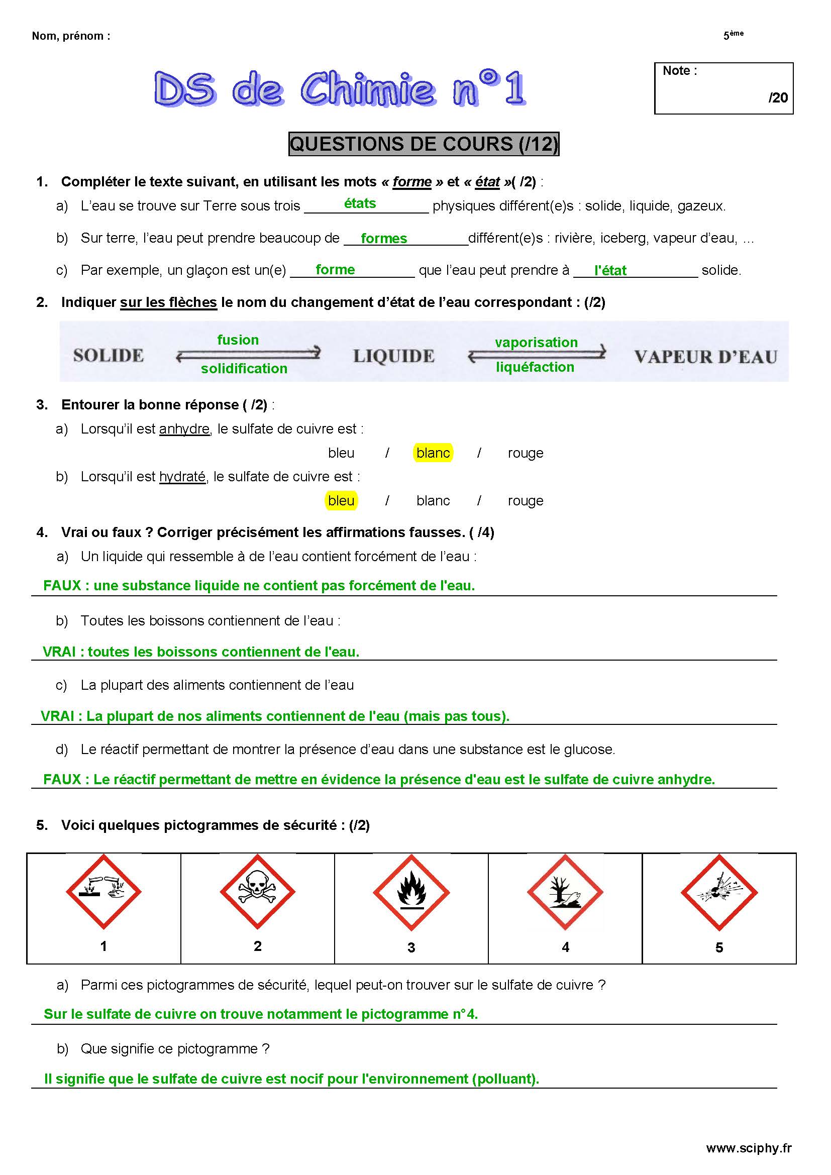DS 1 5eme eau et états 2025 2026 Page 1