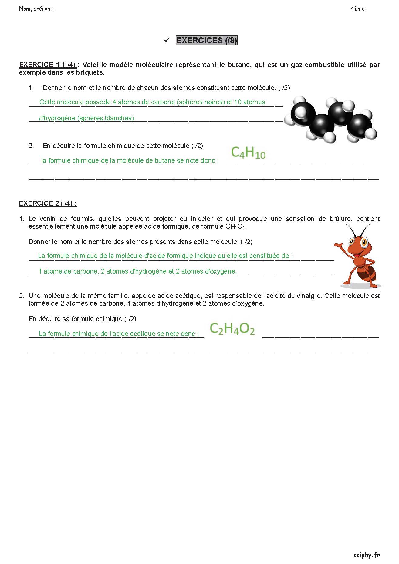 DS 3 4ème atome et molécule 2025 Page 2