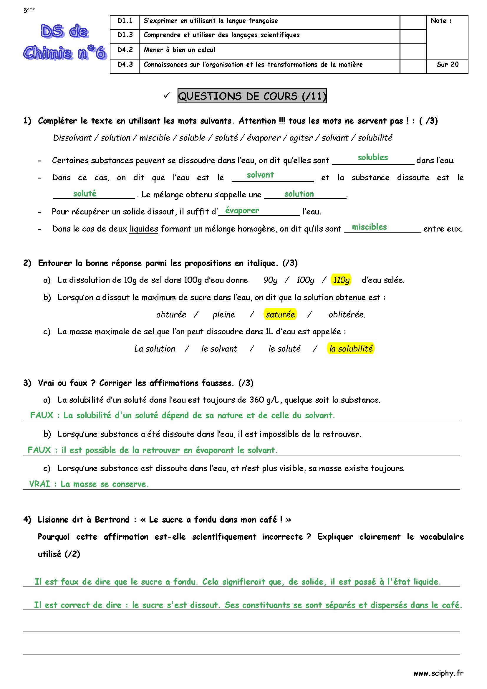 DS 5 5 ème Solutions 2023 2024 Page 1